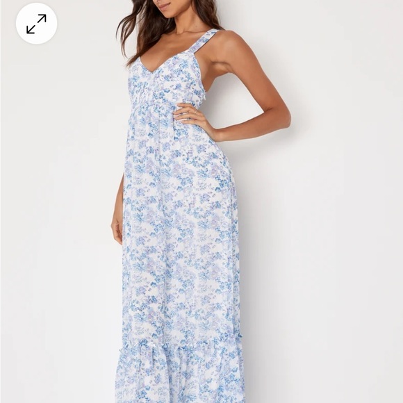 Lulus my love story white floral print tie-back maxi dress size L - Picture 6 of 10